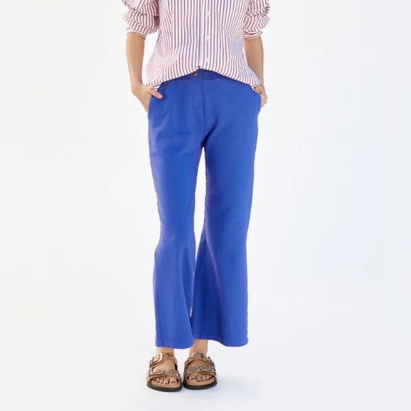 Clare V Pants - Clare V. Le Snap Pant Crop Flare Cotton Cobalt Blue Large Casual Lounge